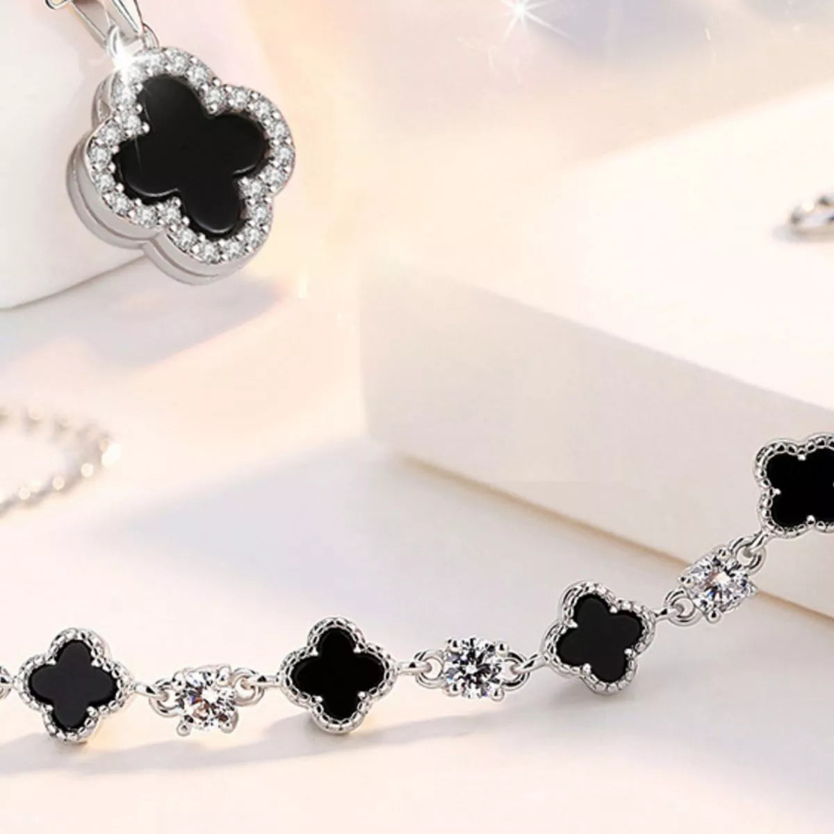 Sterling Silver Clover Charm Bracelet - alternate jewelry view