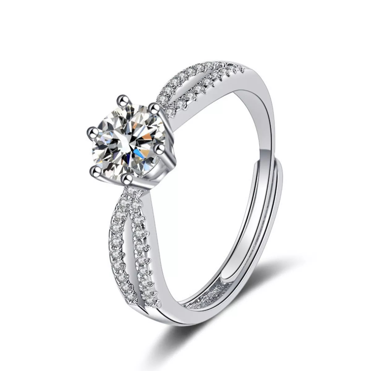 1 Carat Moissanite Sterling Silver Ring - alternate ring view