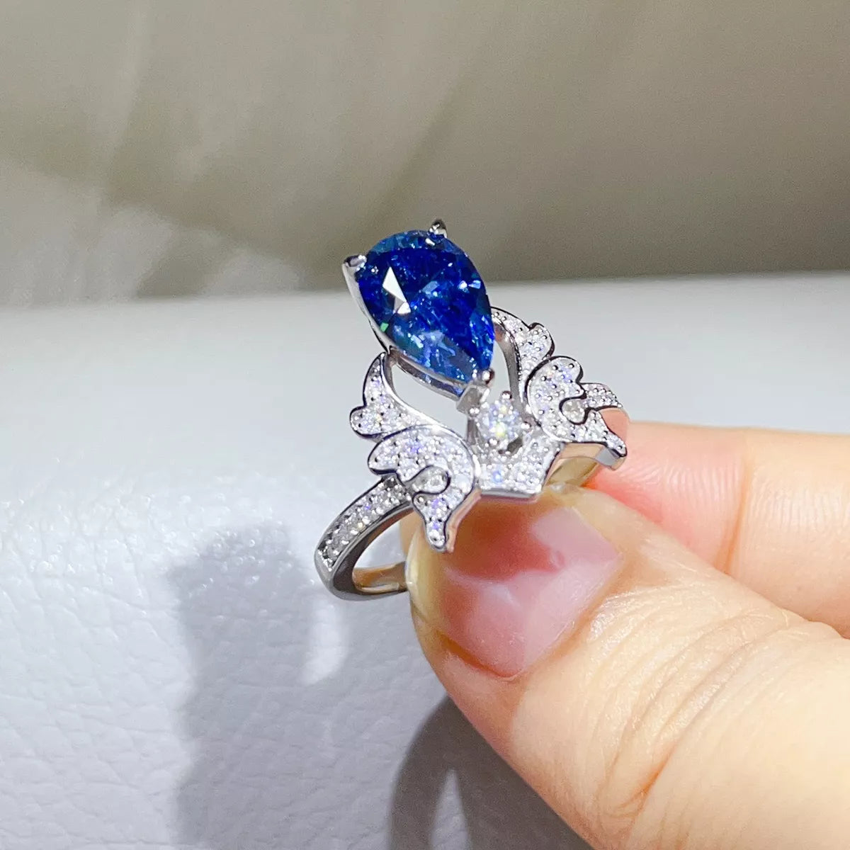3 Carat Sterling Silver Moissanite Ring in Blue - women's ring