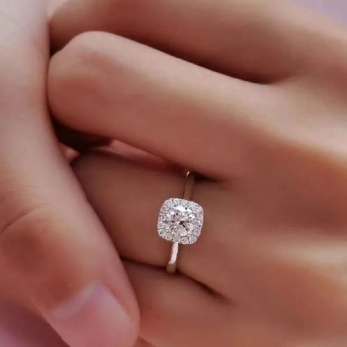 1 Carat Sterling Silver Moissanite Square Ring - alternate ring view