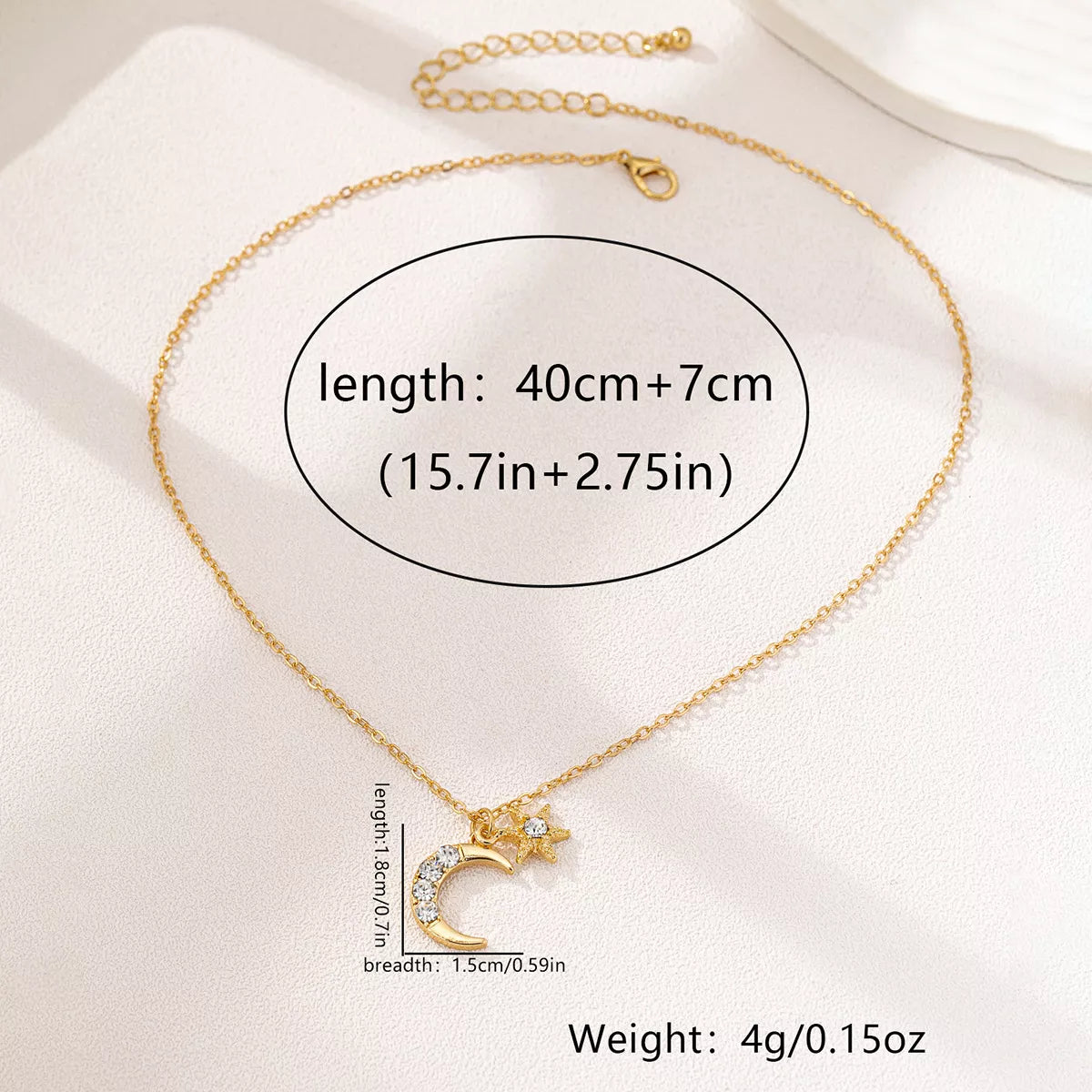 18K Gold-Plated Rhinestone Star & Moon Necklace - alternate necklace view