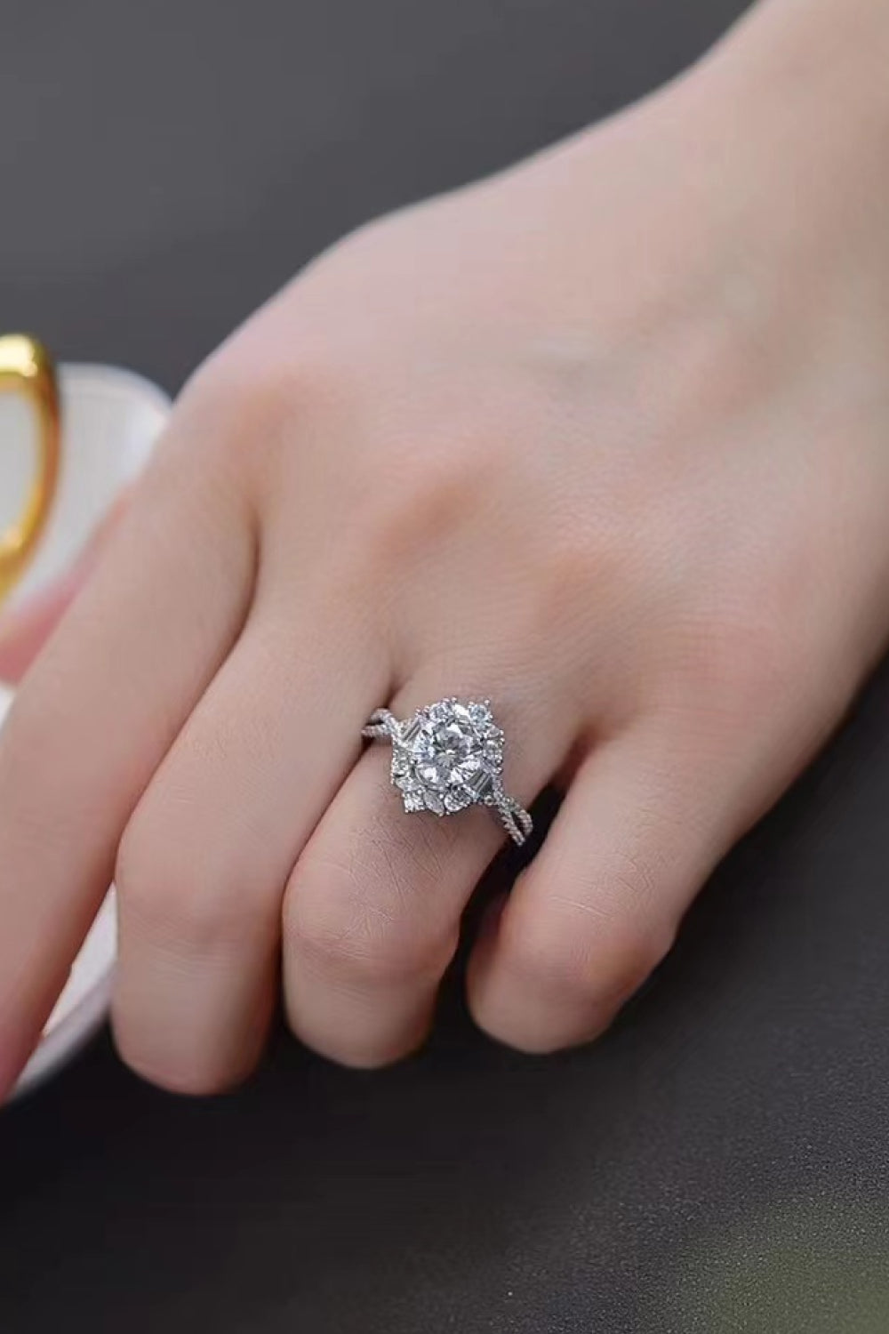 Floral 2 Carat Moissanite Crisscross Ring - alternate ring view