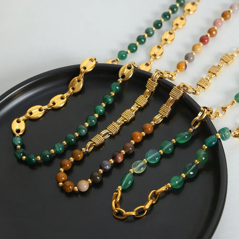 Beaded Titanium Steel Necklace in Green - women's necklace