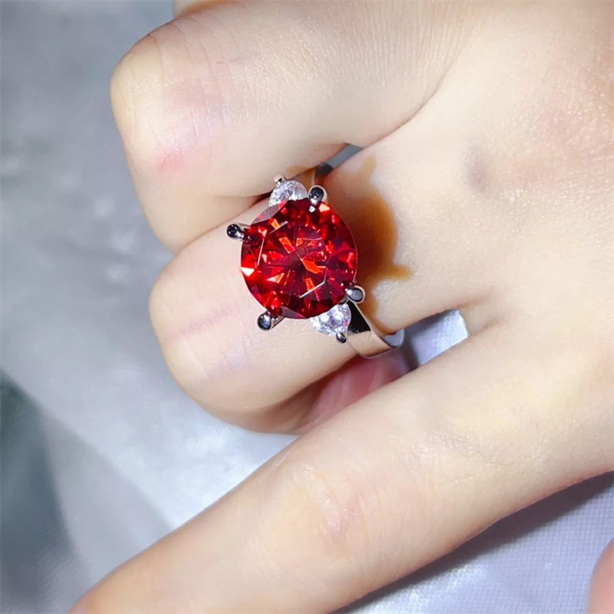 5 Carat Moissanite Sterling Silver Ring in Red - women's ring