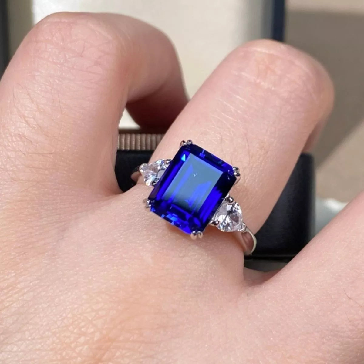 Sterling Silver Sapphire Geometric Ring in Royal Blue - women's ring