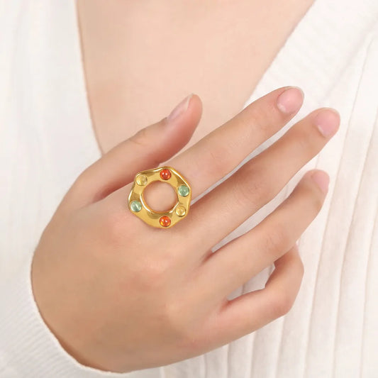 Titanium Steel Glass Bead Ring in Silver - women's ring