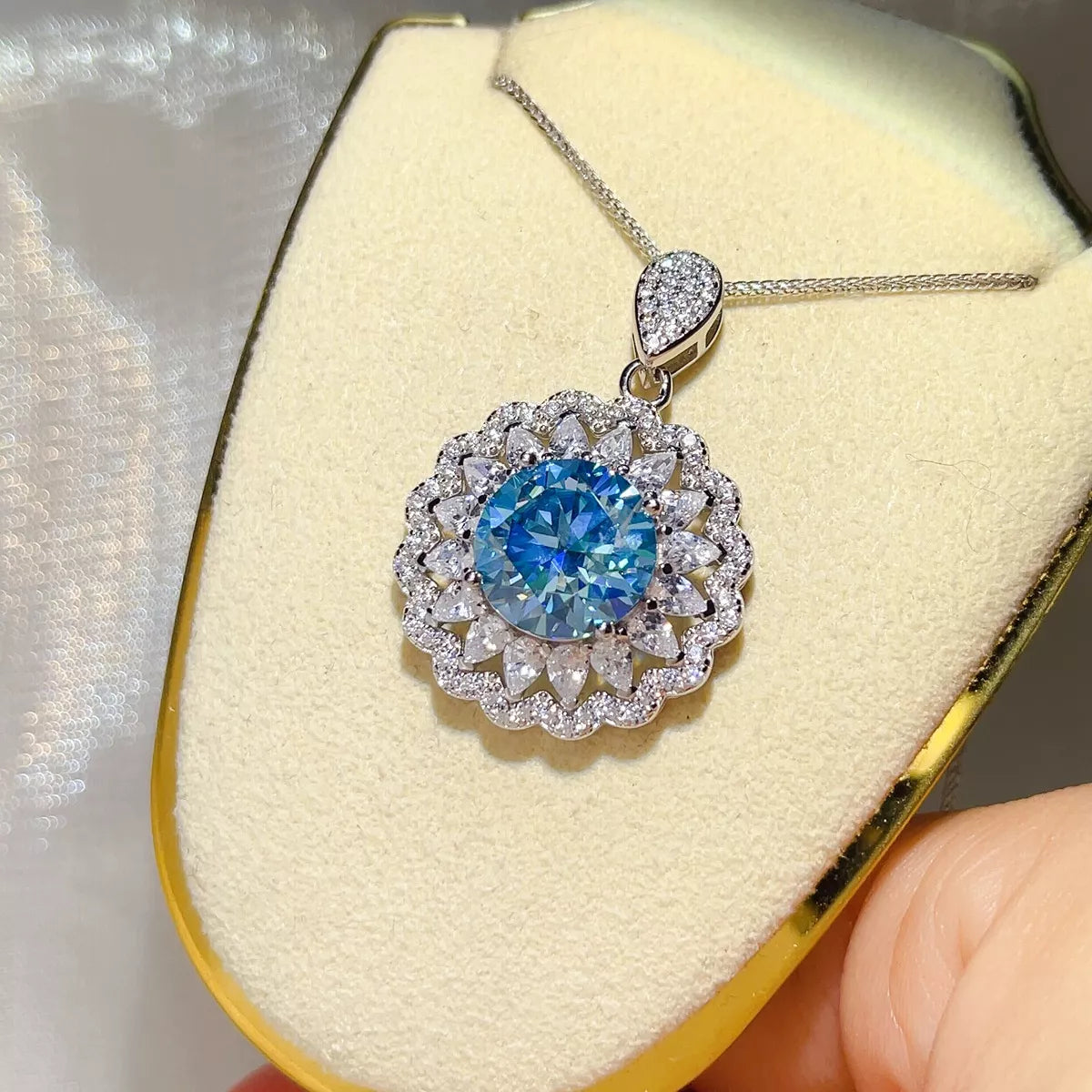 5 Carat Sterling Silver Moissanite Pendant Necklace - alternate necklace view