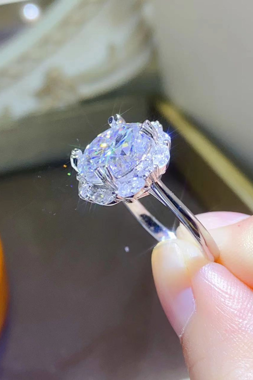 5 Carat Moissanite Sterling Silver Ring - alternate ring view