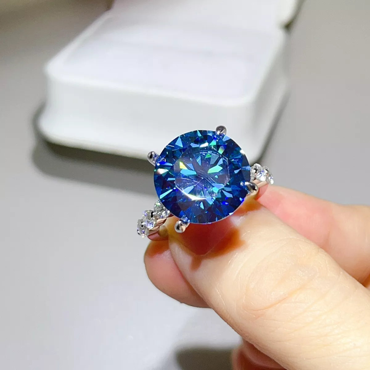 10 Carat Sterling Silver Moissanite Ring in Cerulean - women's ring