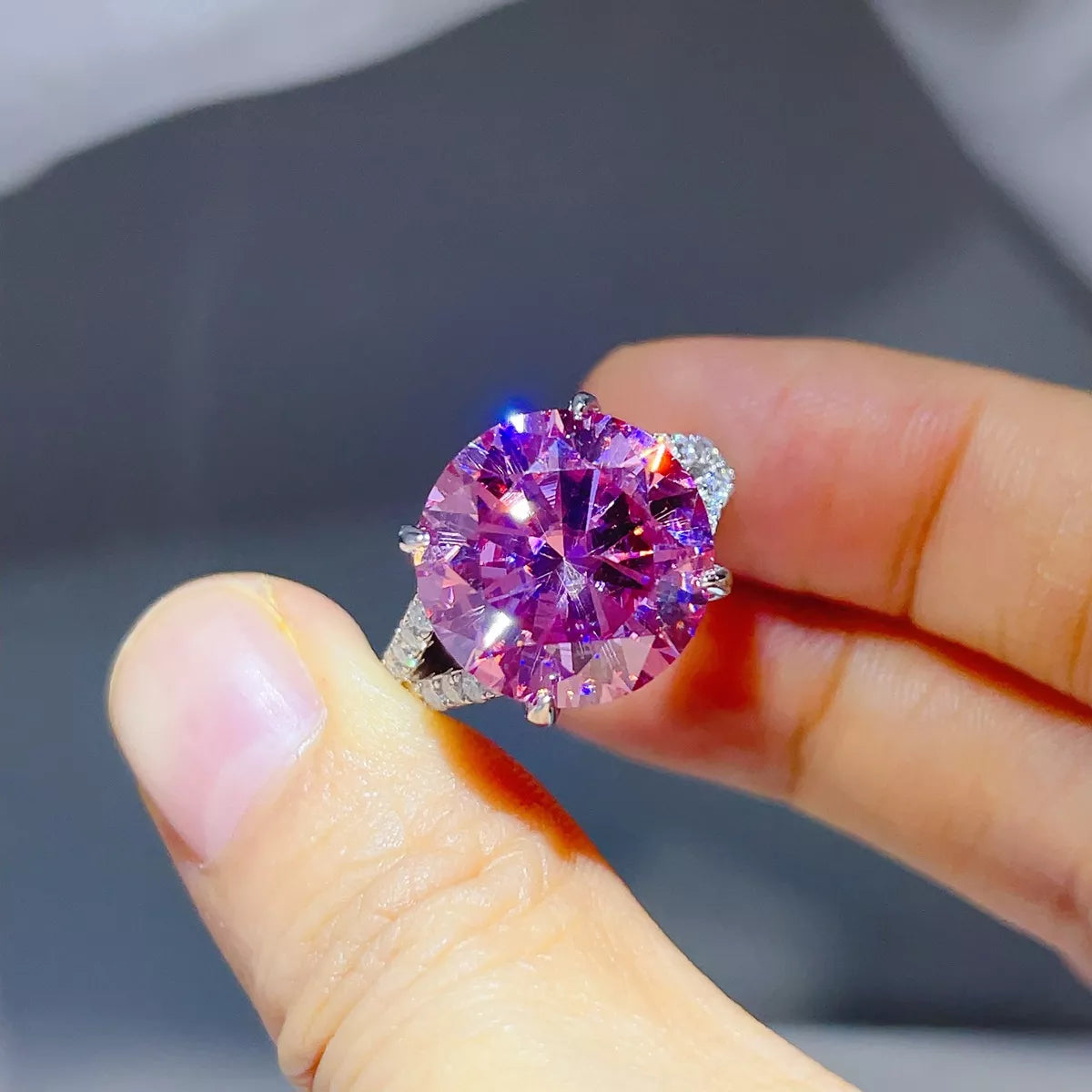 10 Carat Moissanite Sterling Silver Ring in Pink - women's ring