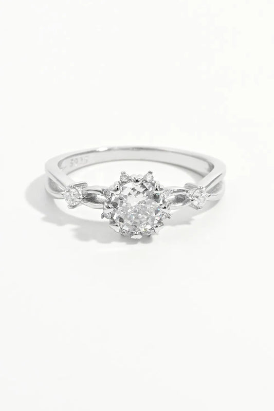 Sterling Silver Inlaid Zircon Ring in Silver - women's ring