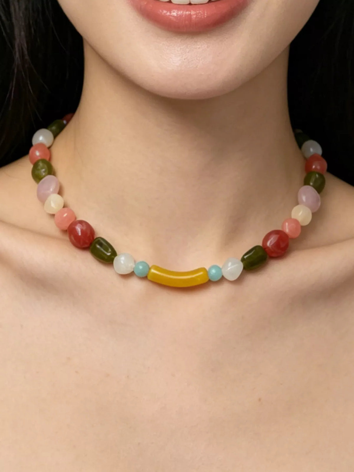 Colorful Beaded Choker Necklace - alternate necklace view