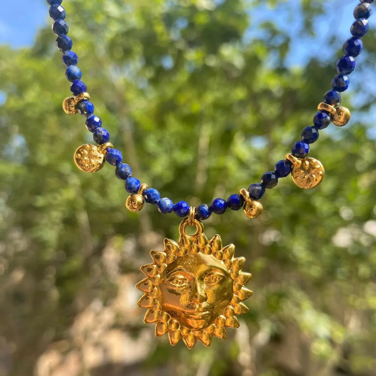 14K Gold-Plated Bead Sun Pendant Necklace - alternate necklace view