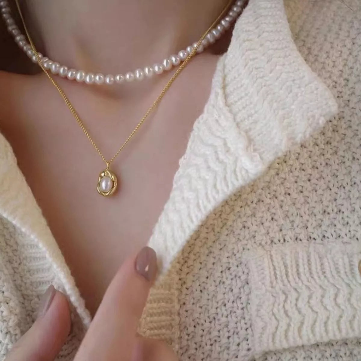 Pearl Sterling Silver Necklace - alternate necklace view