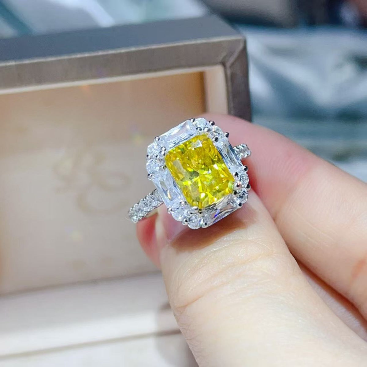 3 Carat Moissanite Sterling Silver Ring in Light Yellow - women's ring