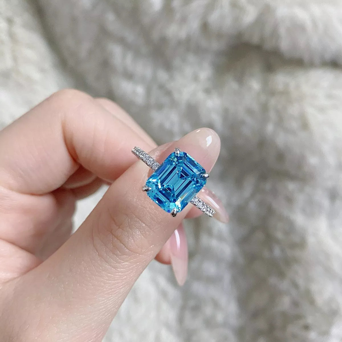 Sterling Silver Rectangle Ring in Sky Blue - women's ring