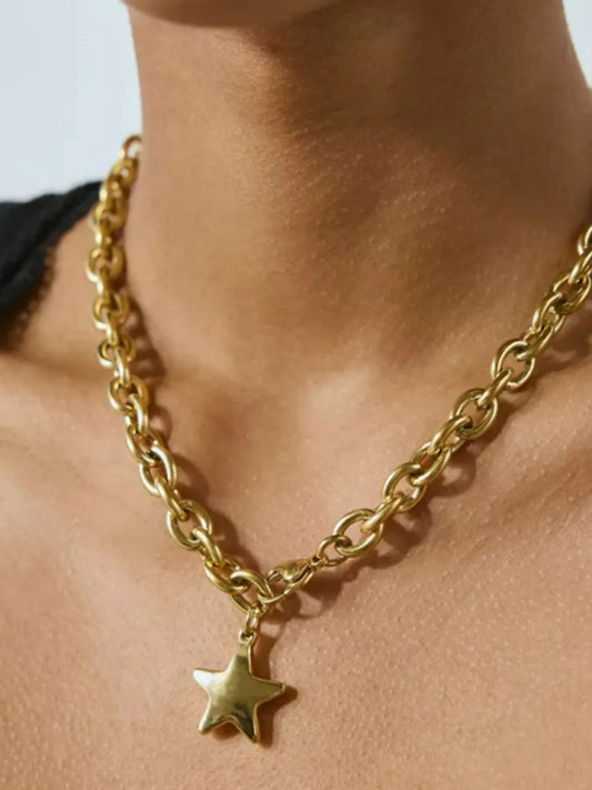 18K Gold-Plated Star Pendant Chain Necklace - alternate necklace view