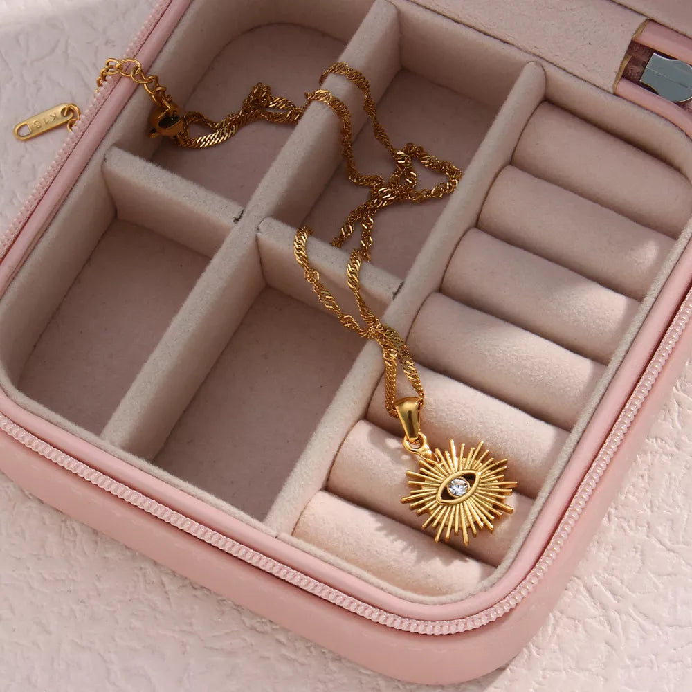18K Gold-Plated Evil Eye Sunburst Pendant Necklace - alternate necklace view
