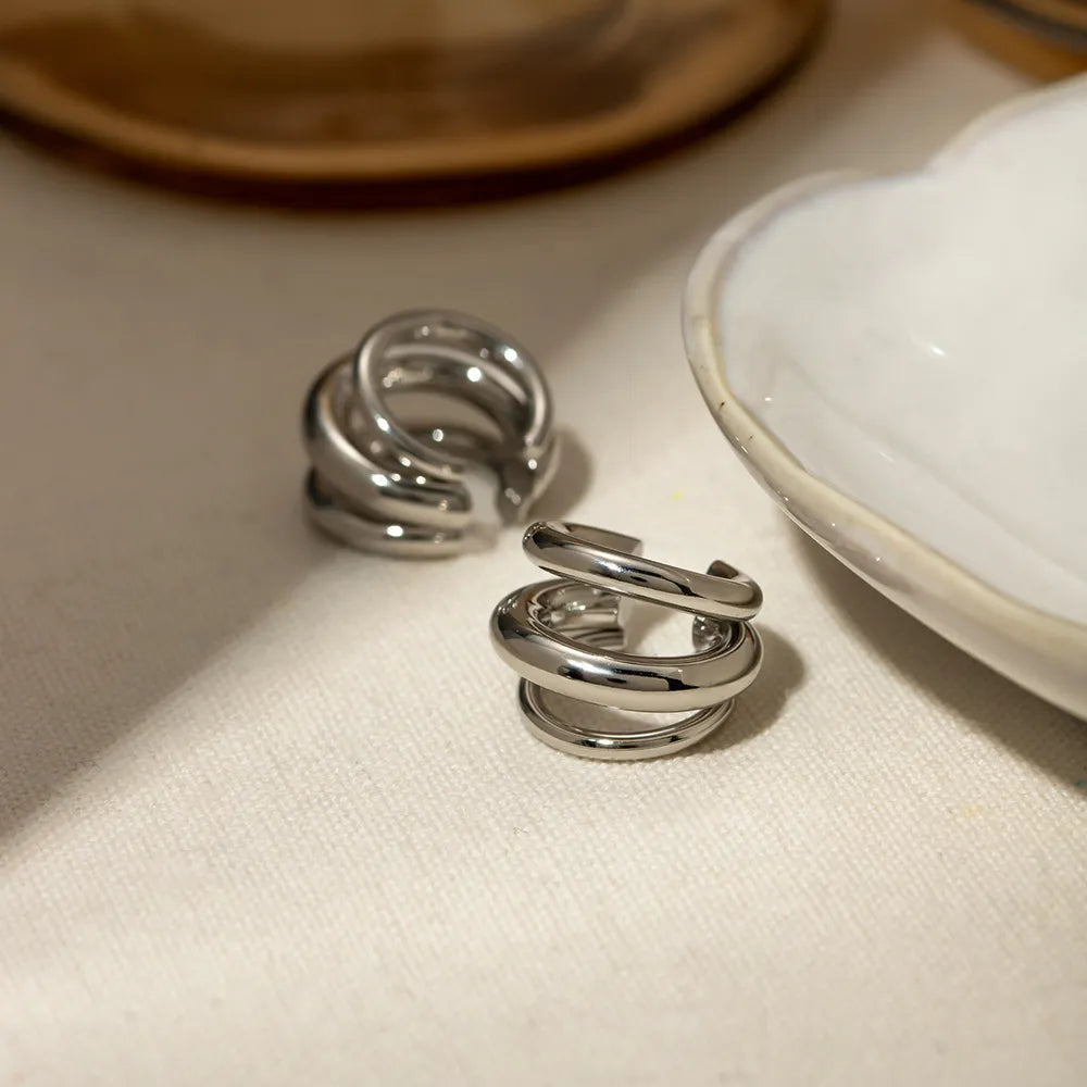 Stainless Steel Layered Cuff Earrings - alternate earring view