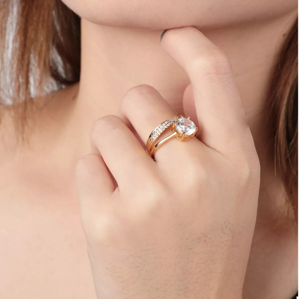 18K Gold-Plated Zircon Ring in Gold - women's ring