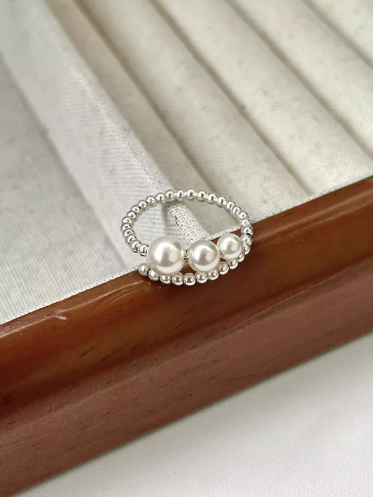 Triple Pearl Beaded Bypass Ring in Silver - women's ring