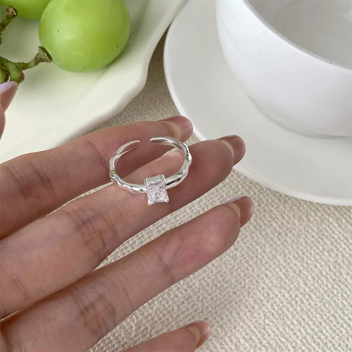 Sterling Silver Zircon Geometric Ring - alternate ring view