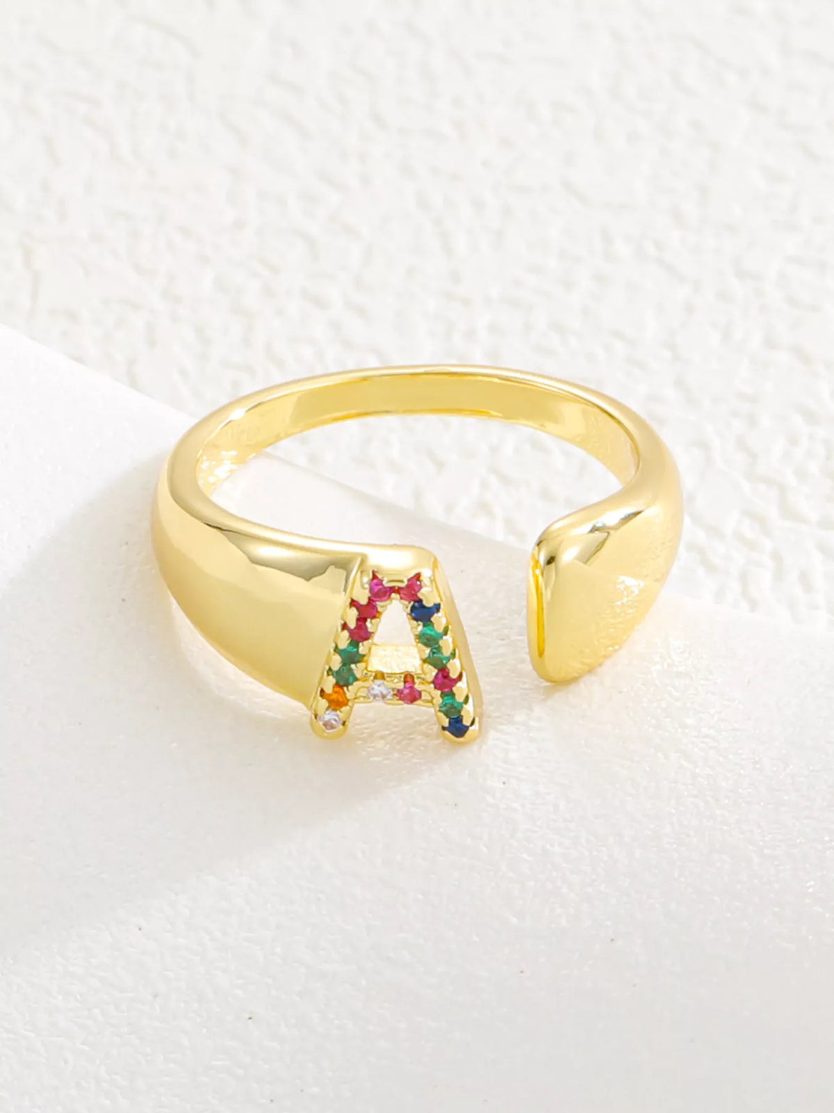 18K Gold-Plated Zircon Letter Ring in B - women's ring