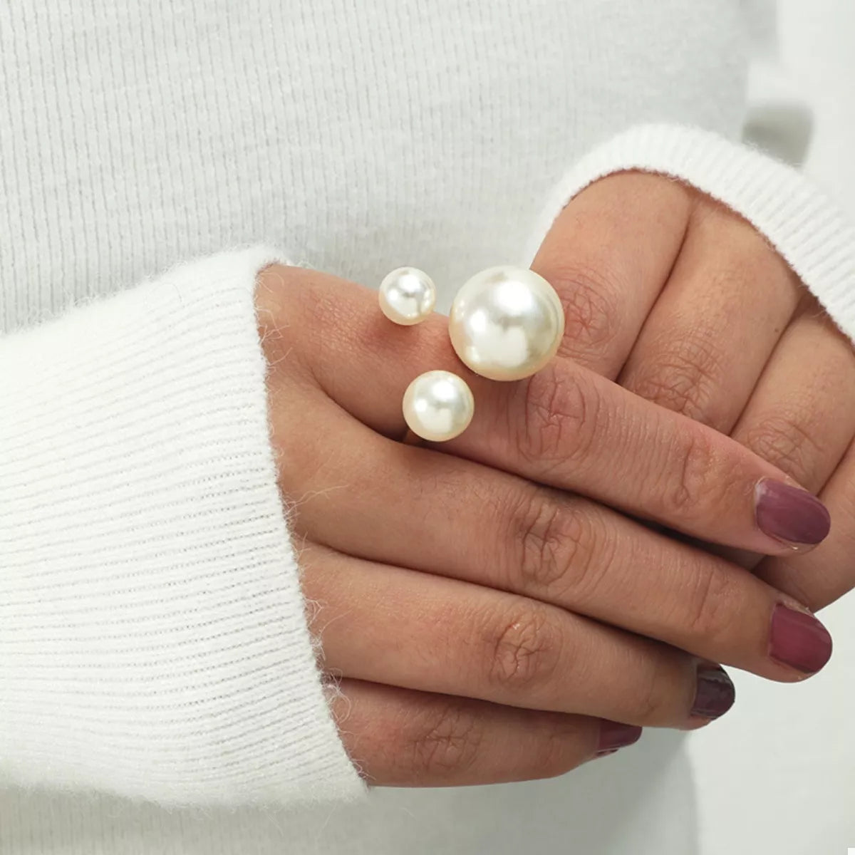 18K Gold-Plated Pearl Open Ring - alternate ring view