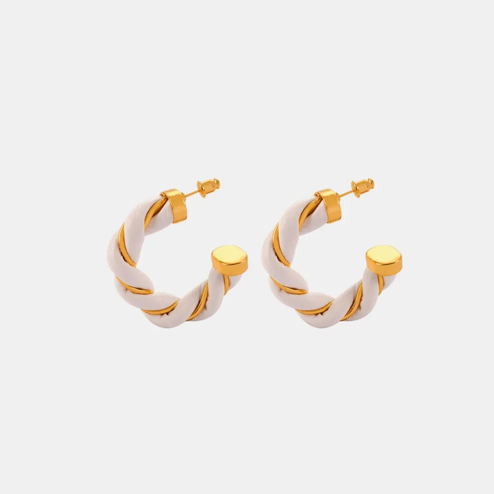 Twisted Leather Rope C-Hoop Earrings - alternate earring view