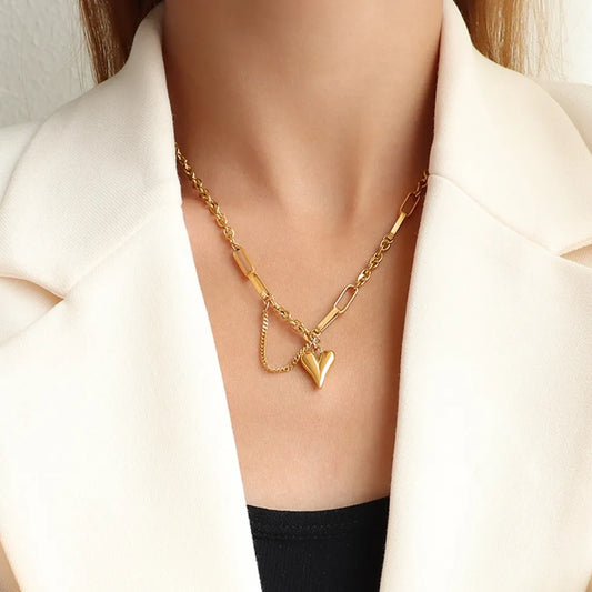 Titanium Steel Heart Pendant Necklace in Gold - women's pendant necklace