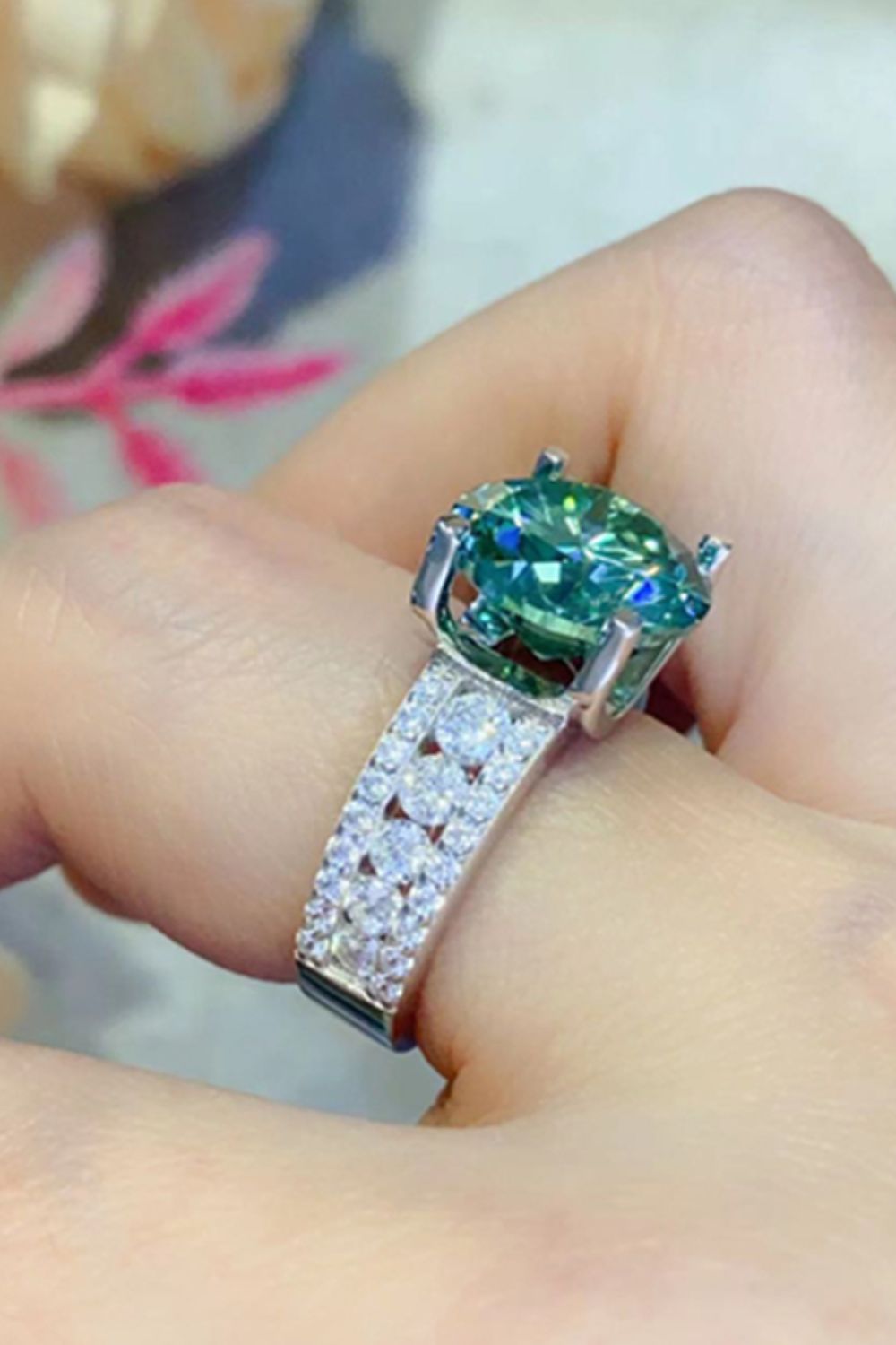 5 Carat Moissanite 4-Prong Wide Band Ring in Light Green - women's band ring