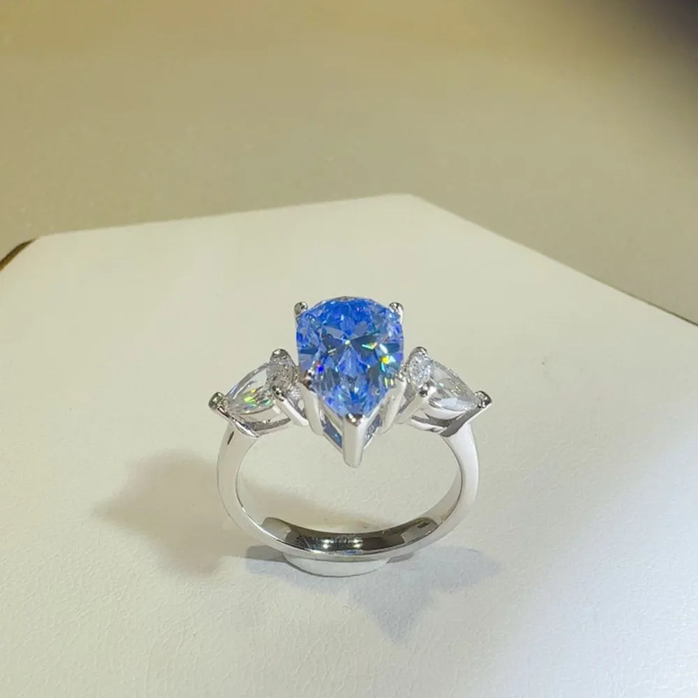 2 Carat Sterling Silver Moissanite Teardrop Ring in Silver - women's ring