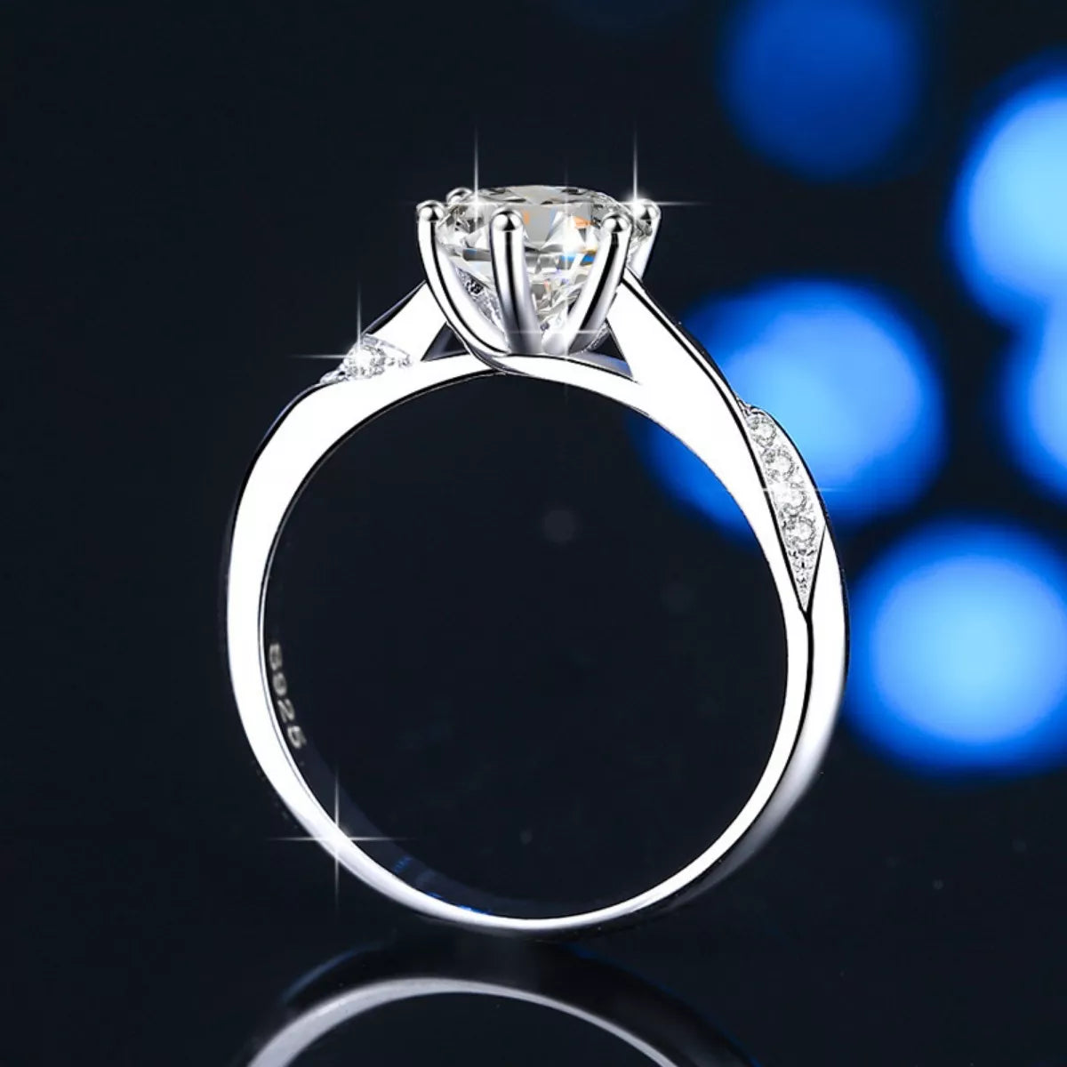 1 Carat Moissanite Sterling Silver Ring - alternate ring view