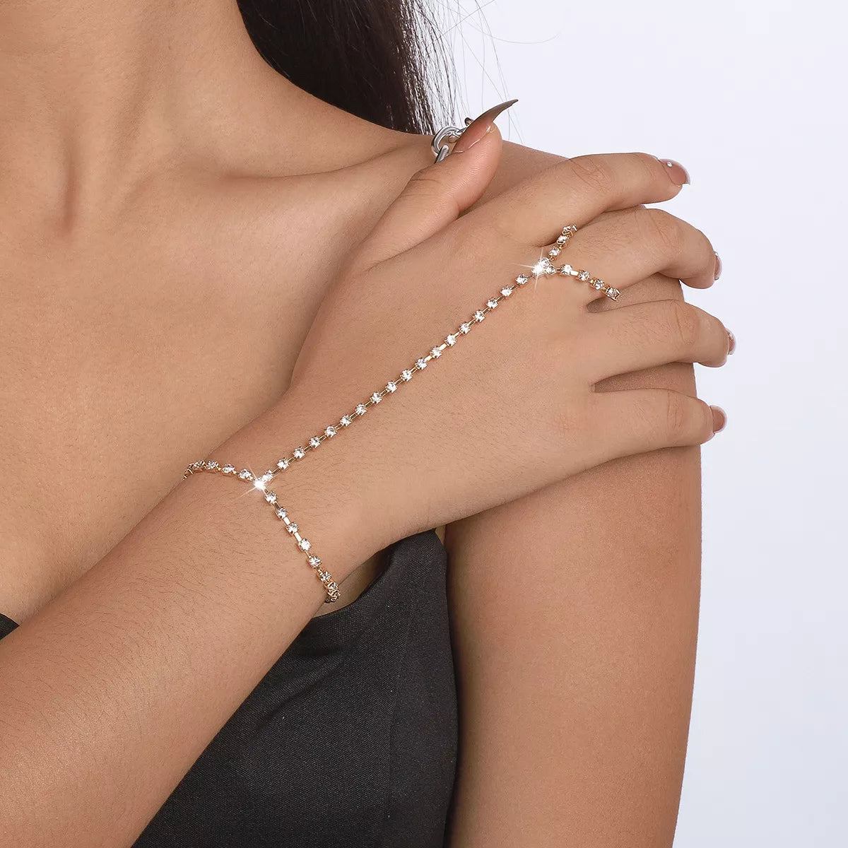 Alloy Rhinestone Bracelet with Ring - alternate jewelry view