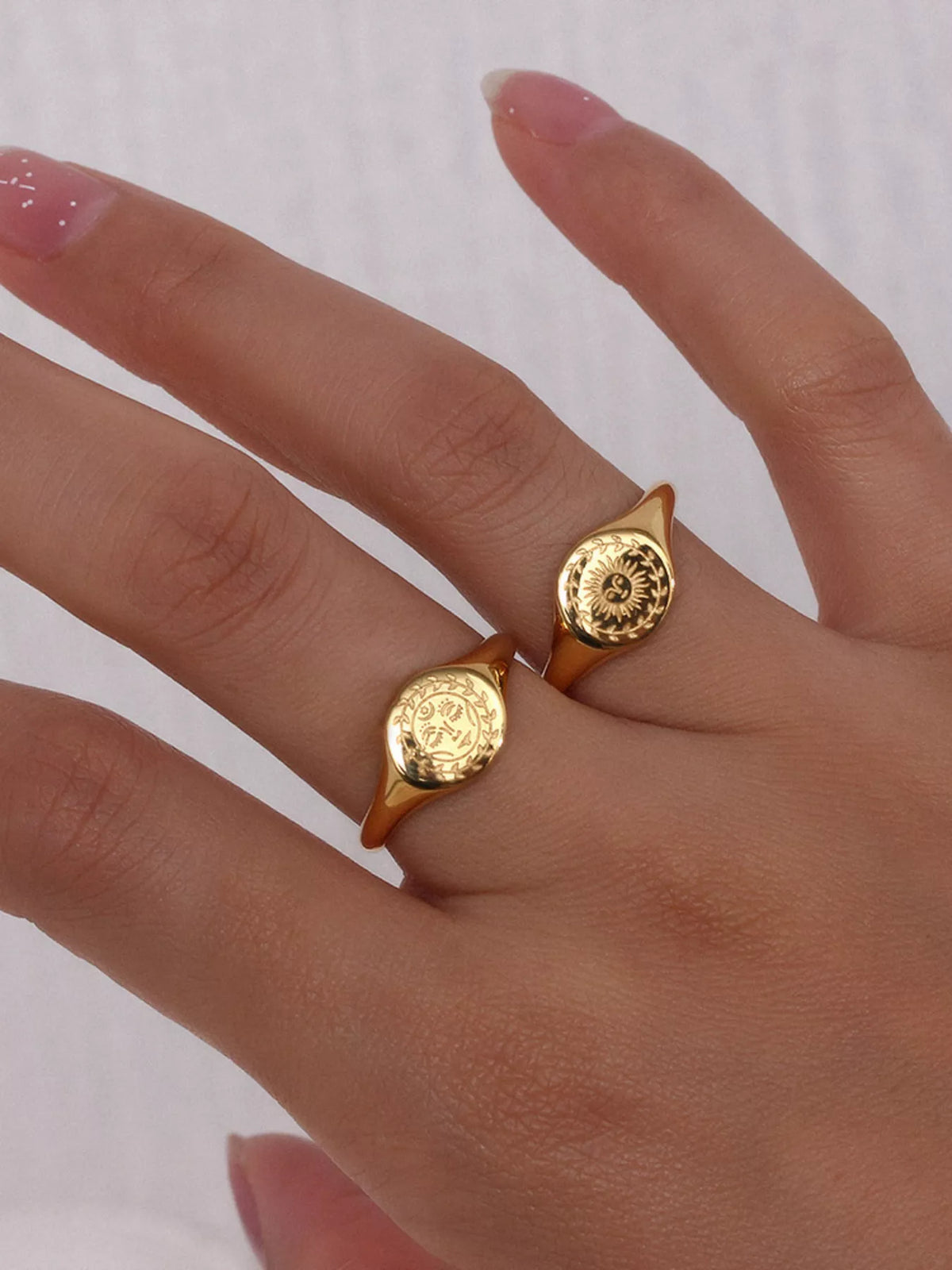 18K Gold-Plated Sun Motif Signet Ring in Style B - women's signet ring