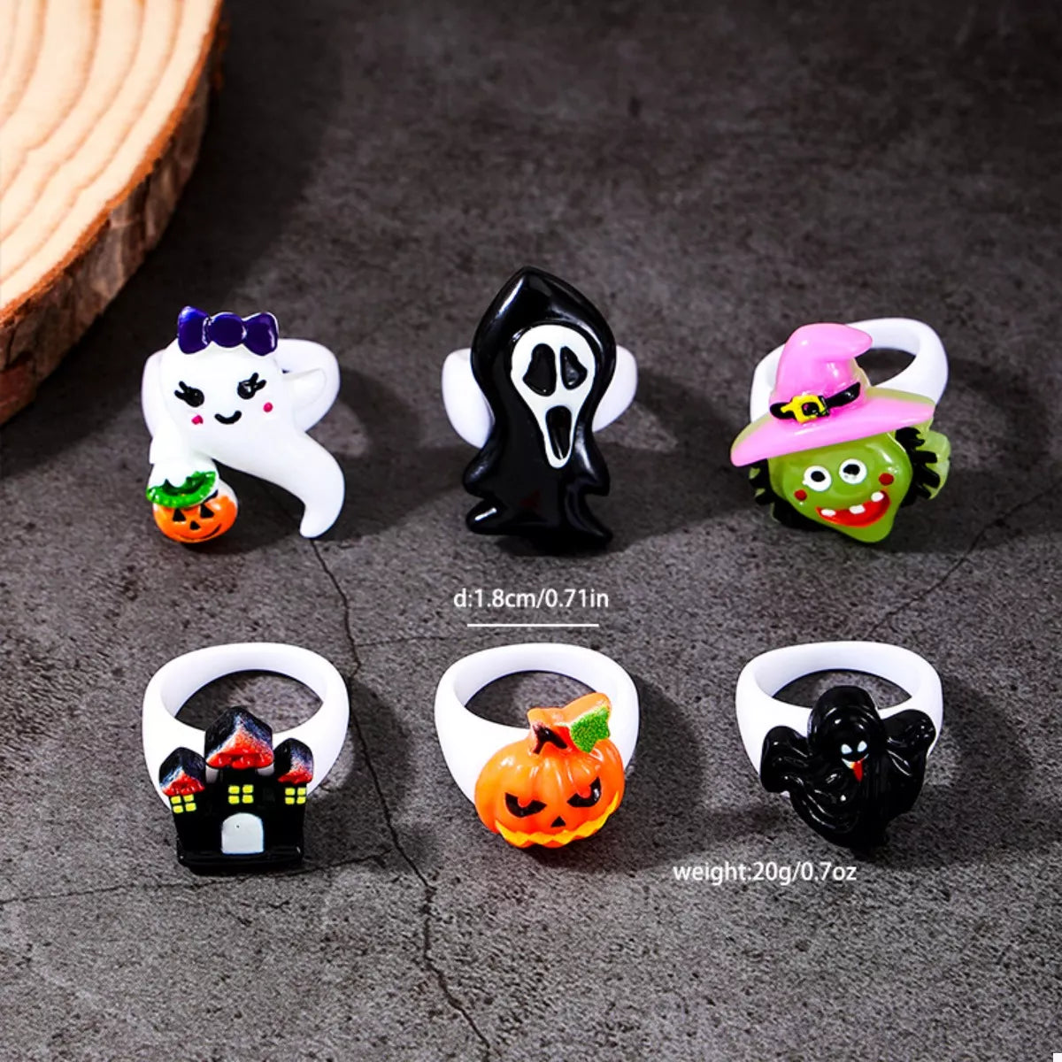 6 Piece Halloween Themed Rings - alternate ring view