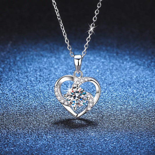 Sterling Silver Zircon Heart Necklace in Pastel Blue - women's necklace