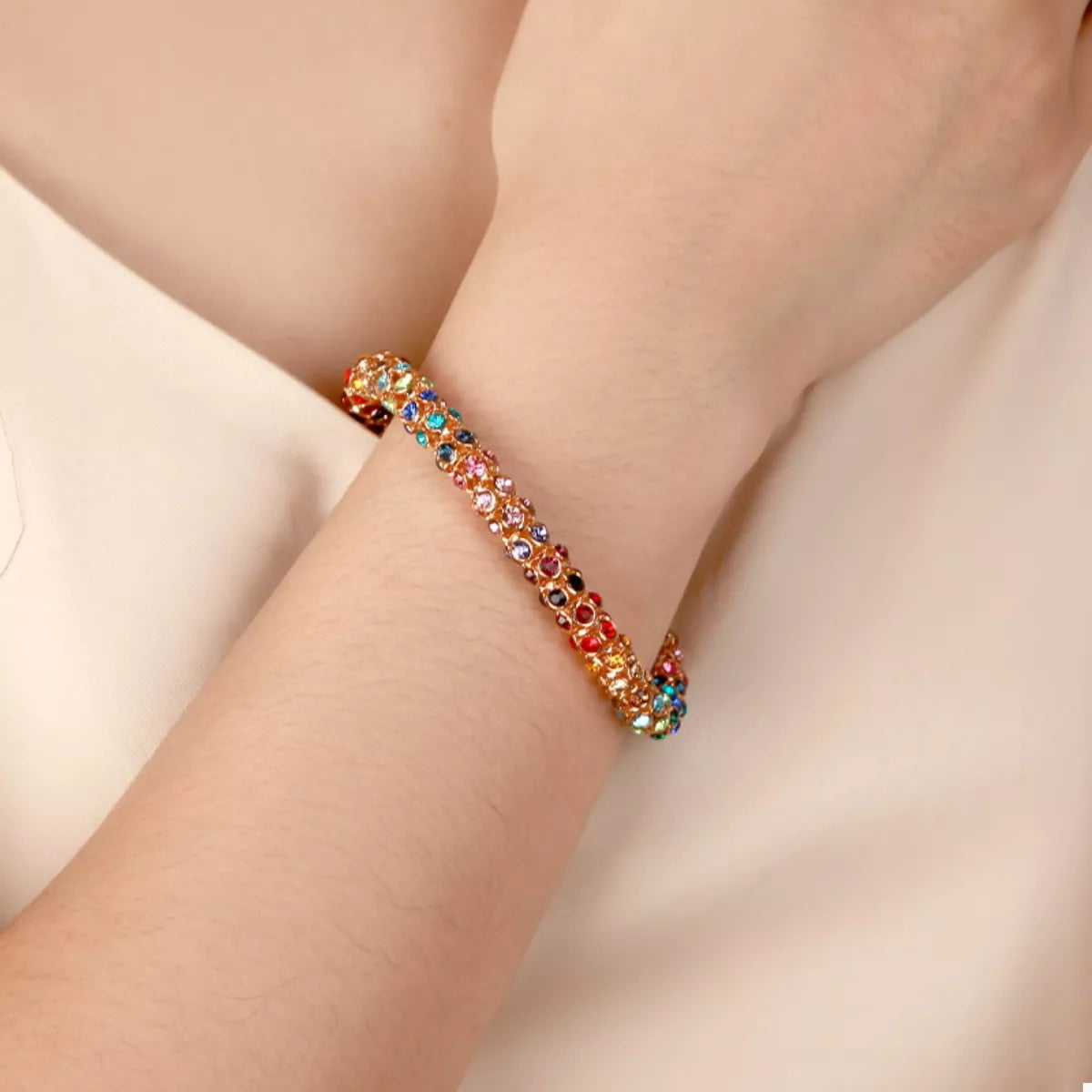 Multi-Colored Crystal Bracelet in Gold - women's bracelet