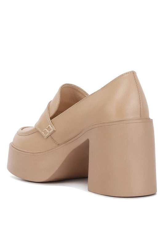 Heeled Platform Leather Loafers