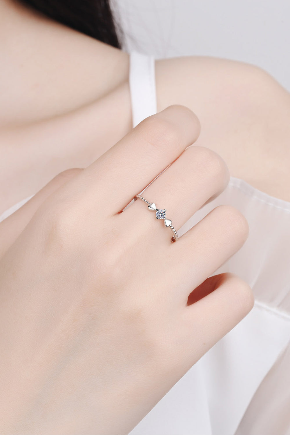 Adored Moissanite Heart Sterling Silver Ring in Silver - women's ring
