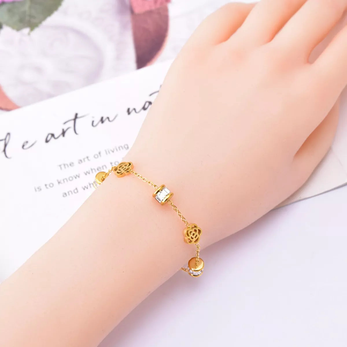 18K Gold-Plated Flower Bracelet in Gold - women's bracelet