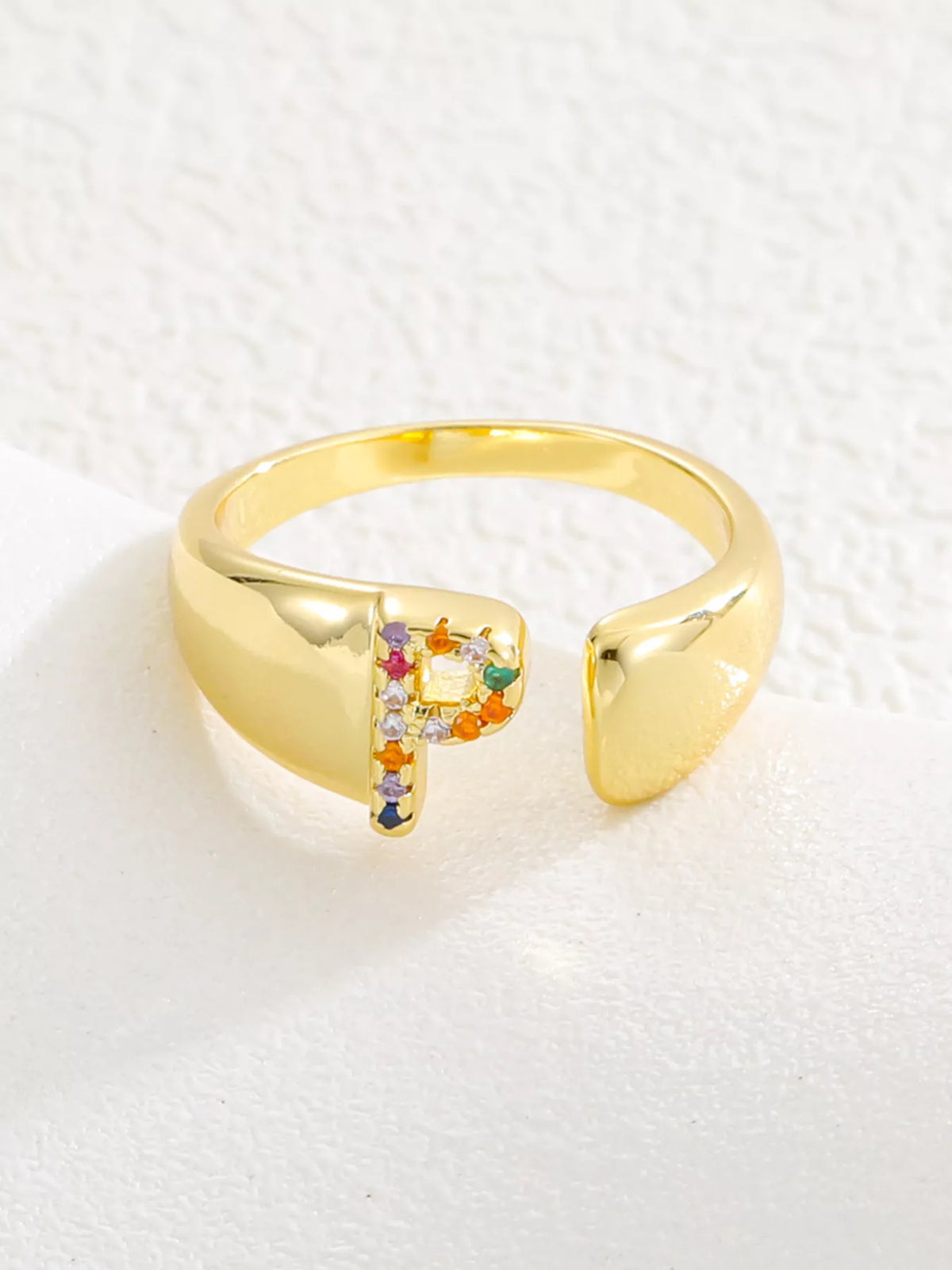 18K Gold-Plated Zircon Letter Ring in S - women's ring