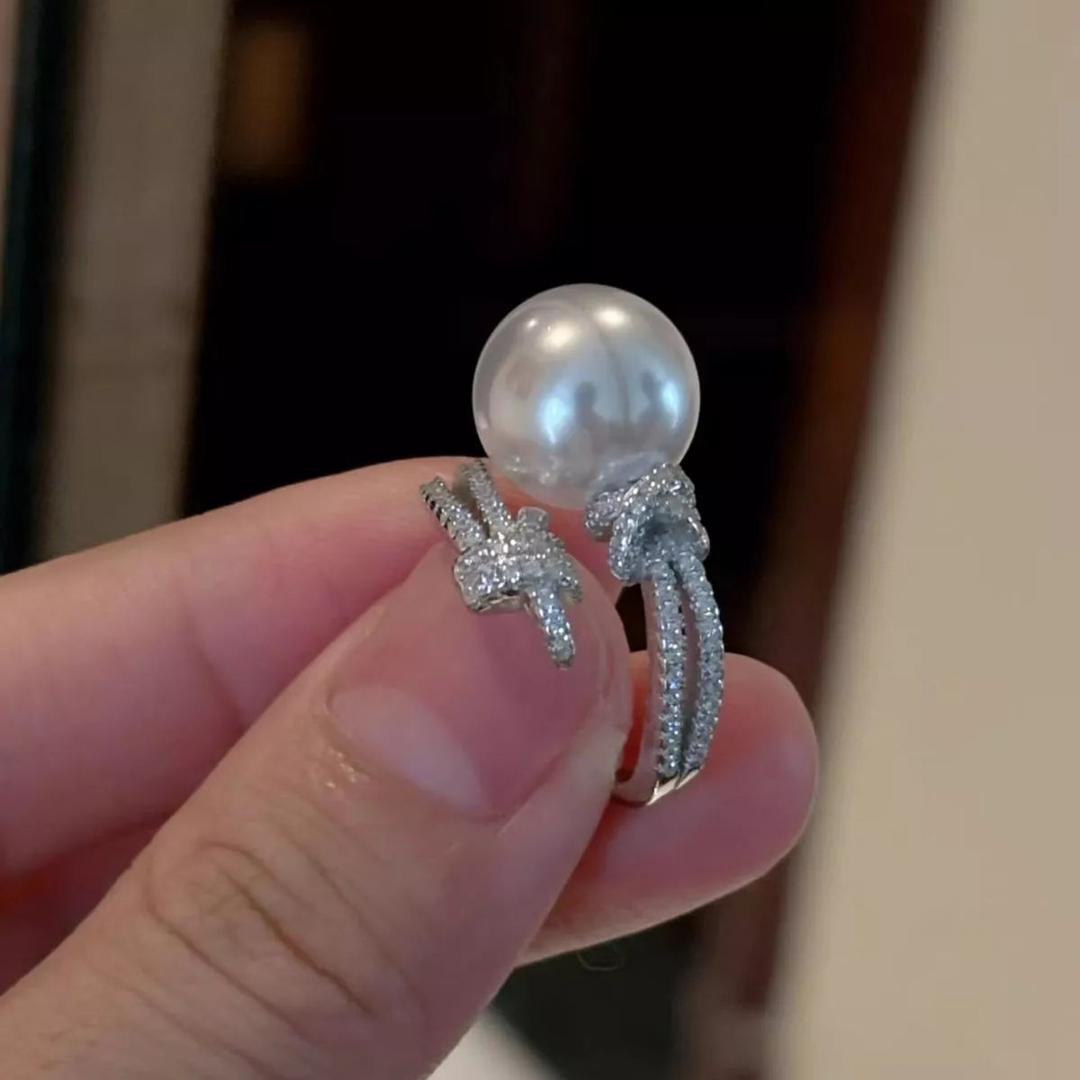 Pearl Zircon Bypass Ring - alternate ring view