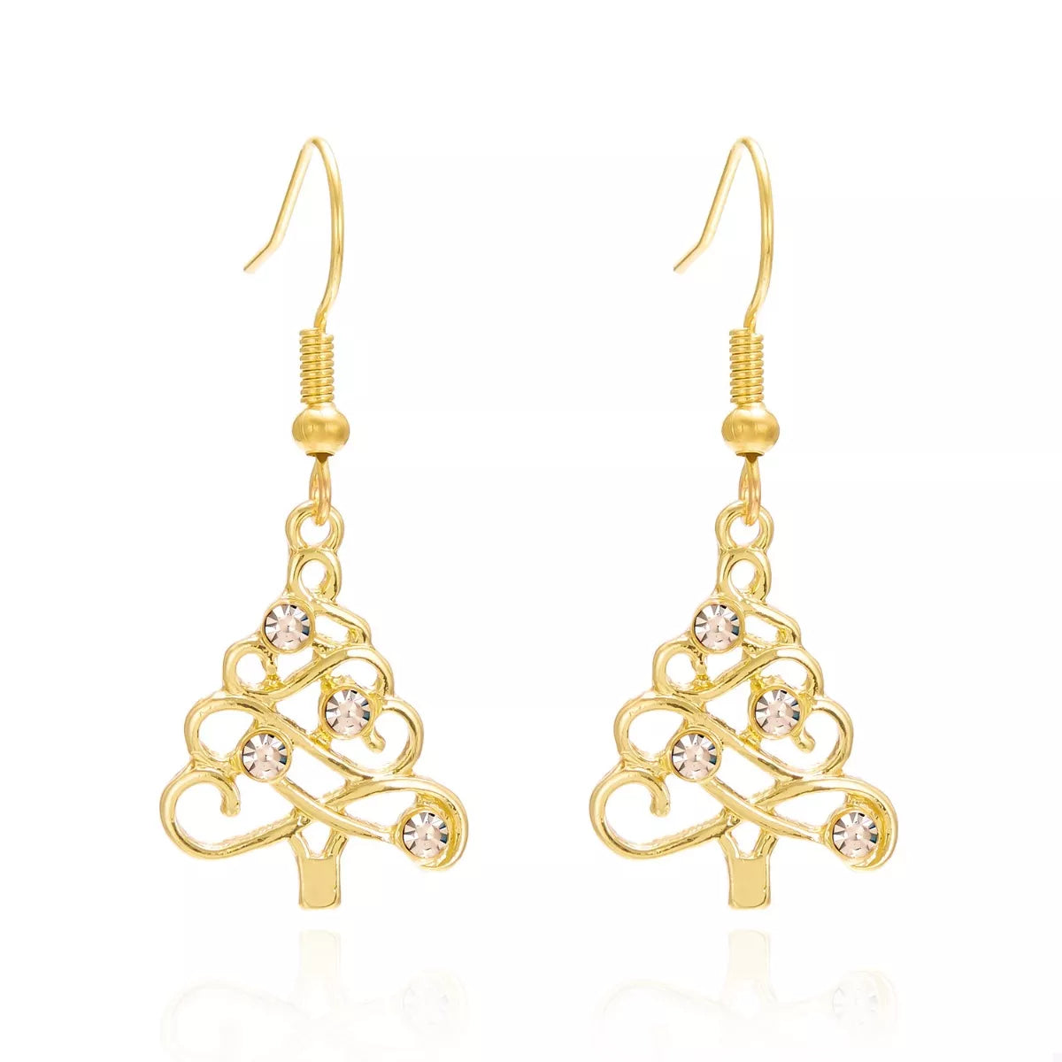 18K Gold-Plated Rhinestone Christmas Tree Dangle Earrings - alternate earring view