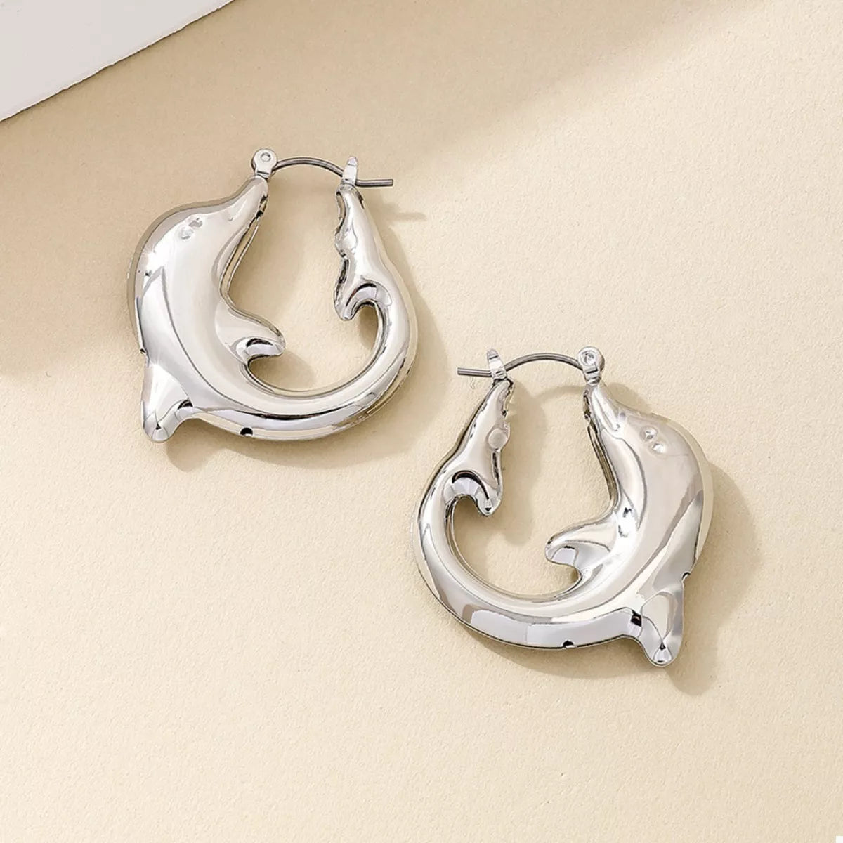 18K Gold-Plated Dolphin Hoop Earrings - alternate earring view