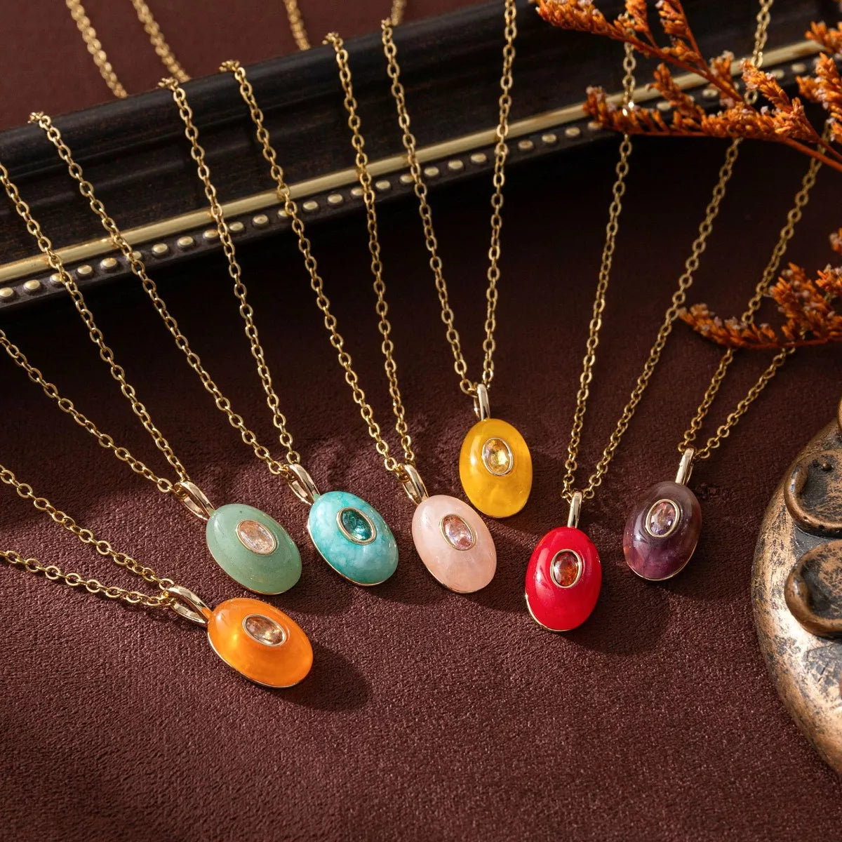 Natural Stone Pendant Necklace in Mauve - women's pendant necklace