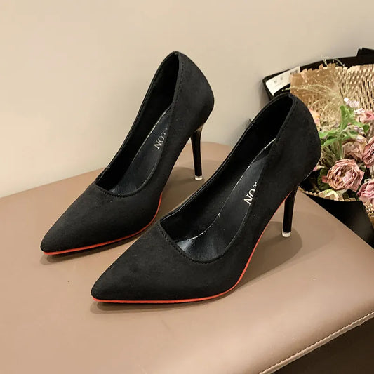 Pointed-Toe Stiletto Pumps in Black - women's heels