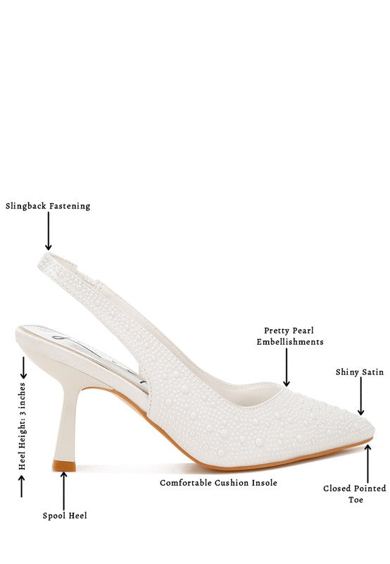 Satin Pearl Slingback Heels