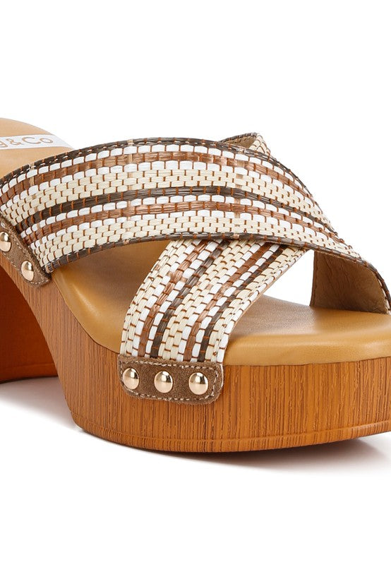 Raffia High Block Heel Clogs