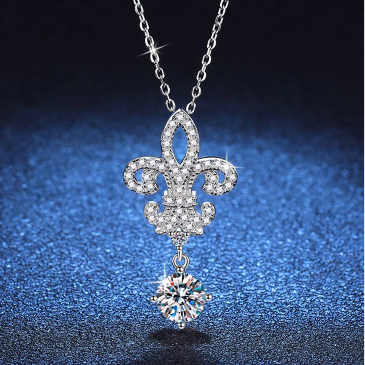 1 Carat Moissanite Sterling Silver Iris Pendant Necklace - alternate necklace view